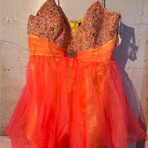 Hannah Sequin Embellished Dress in Orange and Pink